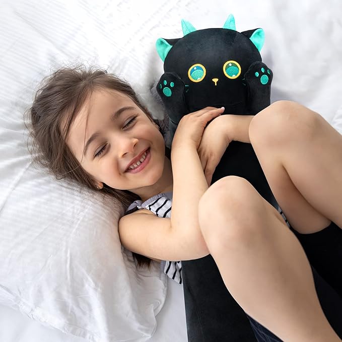 Mewaii Long Cat Plush, 5 Sizes, 120% Extra Filling Giant Plushness Kids Body Pillow, Kawaii Cute Big Eyes Stuffed Animal Plushie, Big Long Body Pillow Cat Plush Gift for Girls 28'