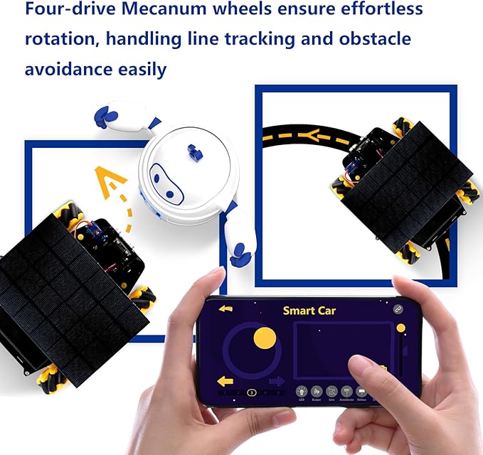 ACEBOTT ESP32 Smart Camera Solar Robot Car, 4WD Omnidirectional Movement Remote Control Car Compatible with Arduino IDE, Electronics Programming Project/STEM Educational/Science Coding Kit for 12+
