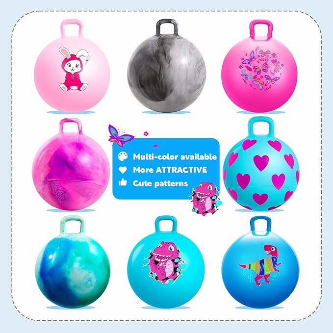 EVERICH TOY Hopper Ball for Kids 7-12, 20In Hoppity Hop Ball, Grey Clouds Sit On Bouncy Balls with Handle, Indoor Outdoor Inflatable Christmas Hopping Toys Gifts for Boys Girls