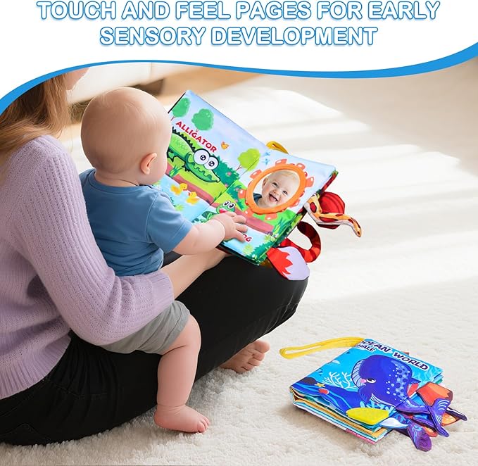 Baby Books 0-6 6-12 Months,Crinkle Books for Baby,Infant Tummy Time Toy High Contrast Sensory Book for Babies,Newborn Stocking Stuffers,Infants Soft Book, Bath Books for Babies Teether Toy