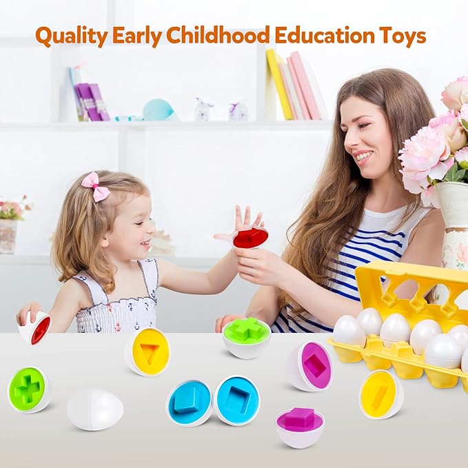 Matching Eggs Color Shape Recoginition Sorter Puzzle Travel Bingo Game Easter Baskets Stuffers Montessori Learning Educational Fine Motor Skill Toy for 3 4 5 Year Old