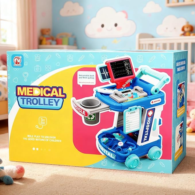 Doctor Kit for Kids, Pretend Doctor Playset for Toddlers with Cart, Costume and Stethoscope, Role Play Medical Toy for Girls Boys Toddlers 3-8 Birthday Gifts