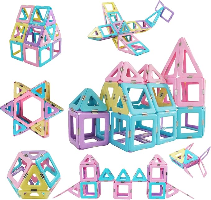 Magnetic Tiles 80pcs Magnet Building Blocks Set Creative Stacking Toys for Kids, 3D DIY Construction Kit Preschool Child Montessori Toys STEM Learning Toys Gifts for Girls Boys 3 4 5 6 7 Years