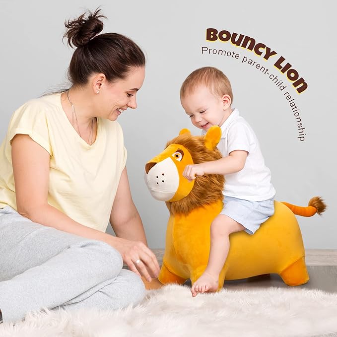 PlayZap Lion Bouncy Horse Hopper, Plush Bouncy Animals Hopper for Toddlers, Inflatable Jumping Ride on Bouncer, Kids Hopping Toys for 18M 2 3 Years Old Kids Boys Girls Gifts