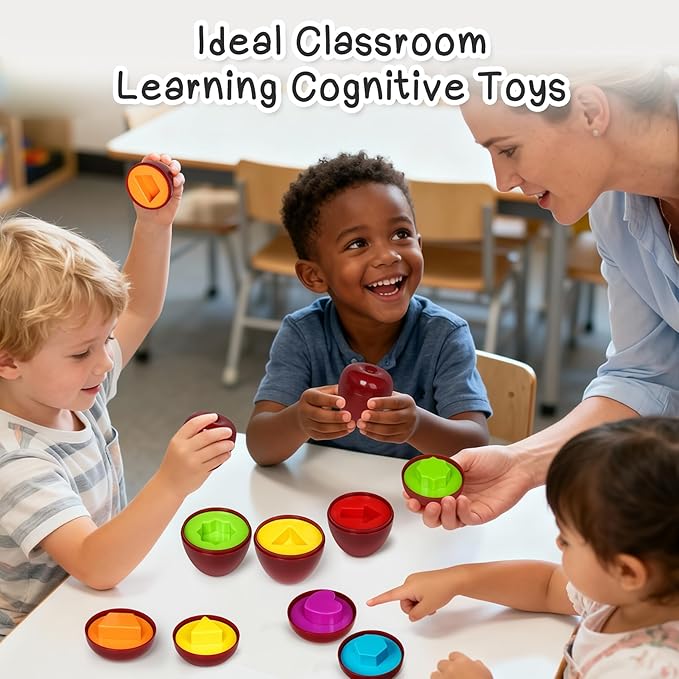 Apple Toys,Montessori Geometric Shape Sorter Toys for Toddlers 3-5,Early Educational Learning Color Sorting & Matching Games,Fine Motor Toddler Activities for Preschool Classroom & Gifts