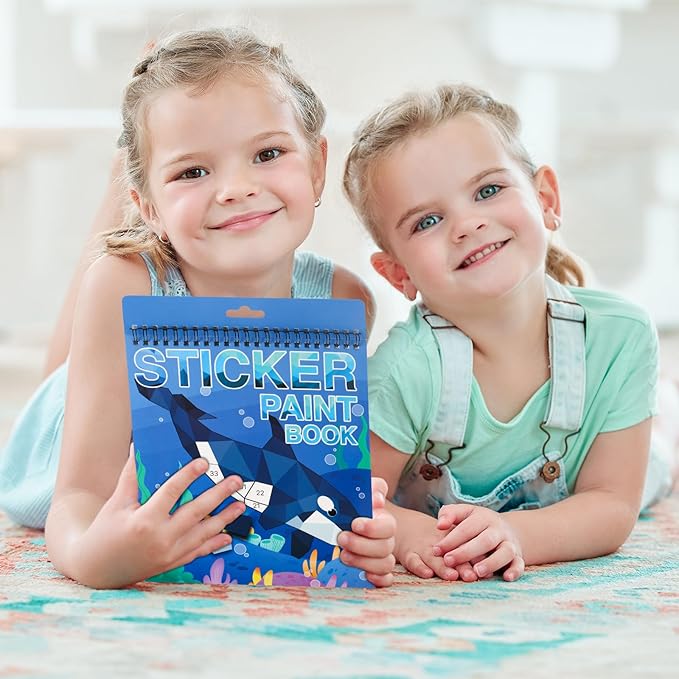 Ocean Paint by Sticker Crafts for Kids Ages 4-8 Sticker by Number Book for Boys and Girls Birthday Gifts Party Favor, Travel Toys for Toddlers for Learning