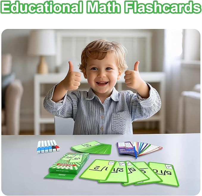 1-12 Math Flash Cards with 6 Dry Erase Pens, 15Pcs Big Division Flash Cards + 36 Pcs Random Double-Sided Division Practice Cards, Educational Math Flashcards for Kids Ages 6+