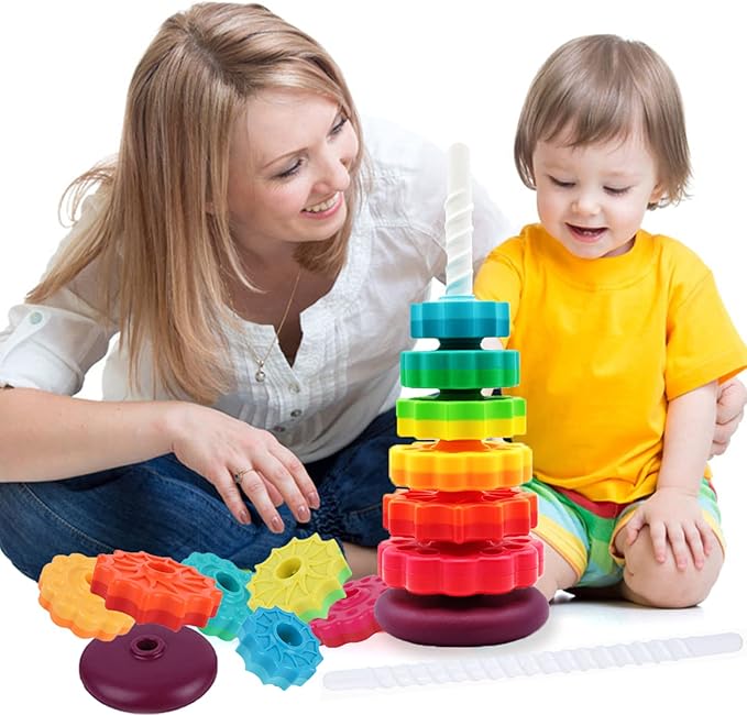 Baby Spin Stack Toy,Premium Stacking Toy for Kids, Spinning Stacking Toy for Babies and Toddlers,Educational Toddler Learning Toy,Baby 1 2 3 Birthday Gifts,Autism Sensory Spinning Toy