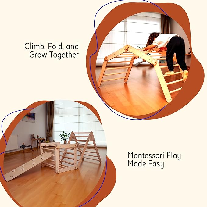 Montessori Climbing Cube and Triangle for Kids | Foldable Climbing Set | Indoor Activity Cube | Climbing Set with Cube and Triangle for Toddler | Foldable Wooden Jungle Gym (CUBE+TRI+RAMP R)