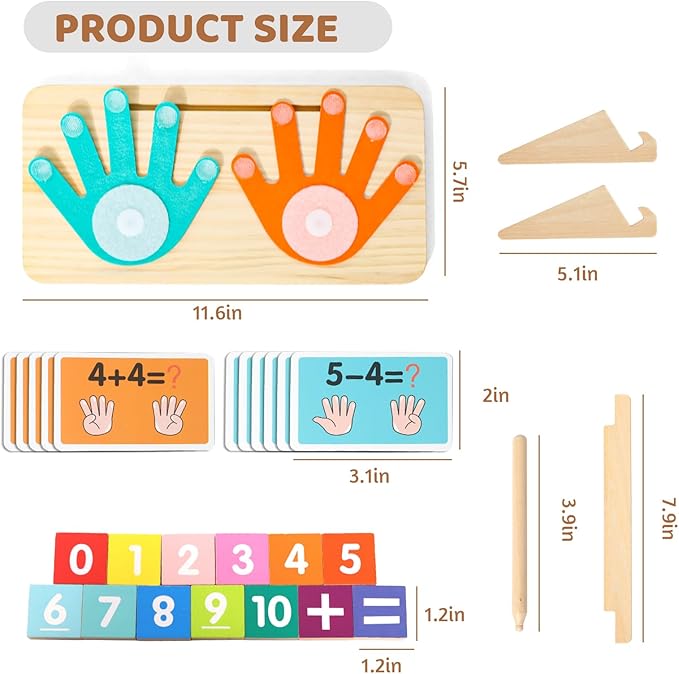 Montessori Math Learning Toys for Toddlers 3-5, Double-Sided Finger Counting & Number Tracing Board, Preschool Educational Wood Number Blocks Toys for Kids 2-4, Math Manipulates, Girl Boy Gift 5-7
