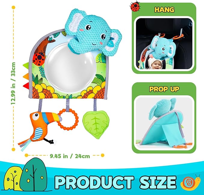 Koty Car Seat Toy - Kick and Play Activity Center with Mirror,Teether and Crinkle, Fun Travel Baby Toy for Rear Car Seat, Easier Drive with Newborns, Babies, Hanging Toys for Infants 0-6-12-18 Months