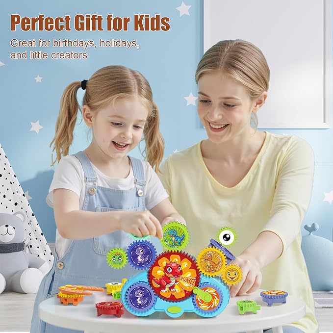 STEM Gears Toys for Kids Ages 3+, Creative Learning Building Blocks, 13Pcs Educational Construction Toy Set, Electric & Manual Dual Mode, Versatile Gear Playset Gift for Boys & Girls