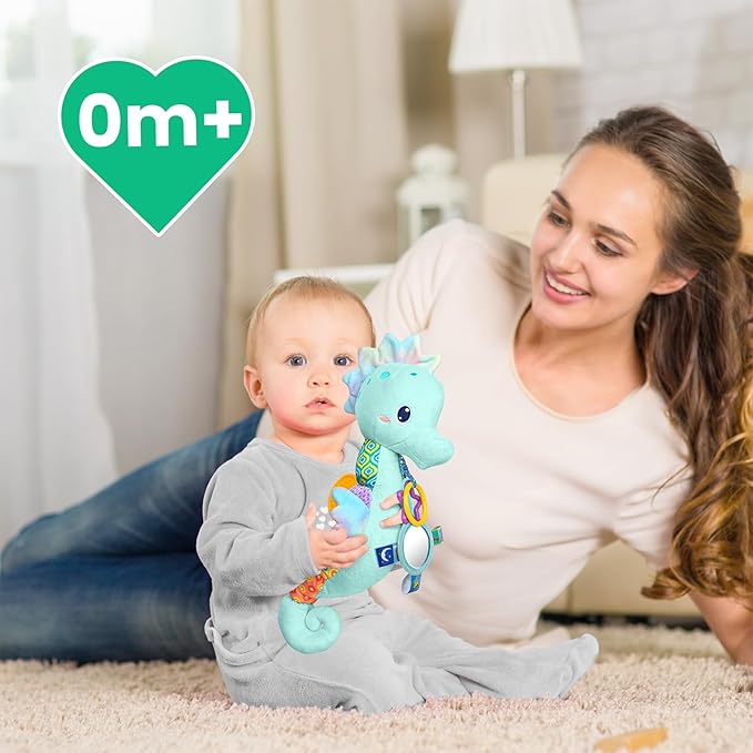 Sumobaby Infant Baby Musical Stuffed Animal Activity Soft Toys with Multi-Sensory Crinkle, Rattle and Textures, for Tummy Time Newborn 0-3-6-12 Months Girls,Seahorses - Blue with Baby Mirror