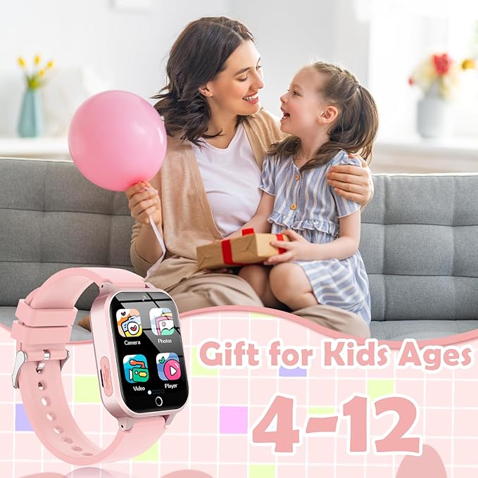 Luyiilo Kids Games Watch, with 26 Puzzle Games, Touch Screen, HD Camera, Alarm Clock, Toys for Ages 4-12 Years Old.Birthday Gift for Boys Girls (Soft Pink)