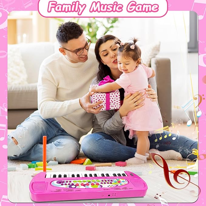 32 Keys Kids Piano Keyboard Toys, Multifunction Keyboard for Kids - Children Early Learning Educational Music Piano Toys for 3-8 Year Old Boys and Girls (Pink)