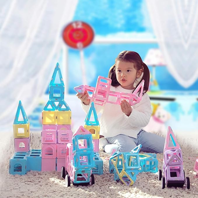 MAGBLOCK 102 Pieces Magnetic Tiles Toys for 3 4 5 Year Old Girls Boys, Castle Magnet Toy Building Block for Kids Toddlers, Magnetic Blocks Educational Montessori STEM Toys for Toddler Girls Gifts