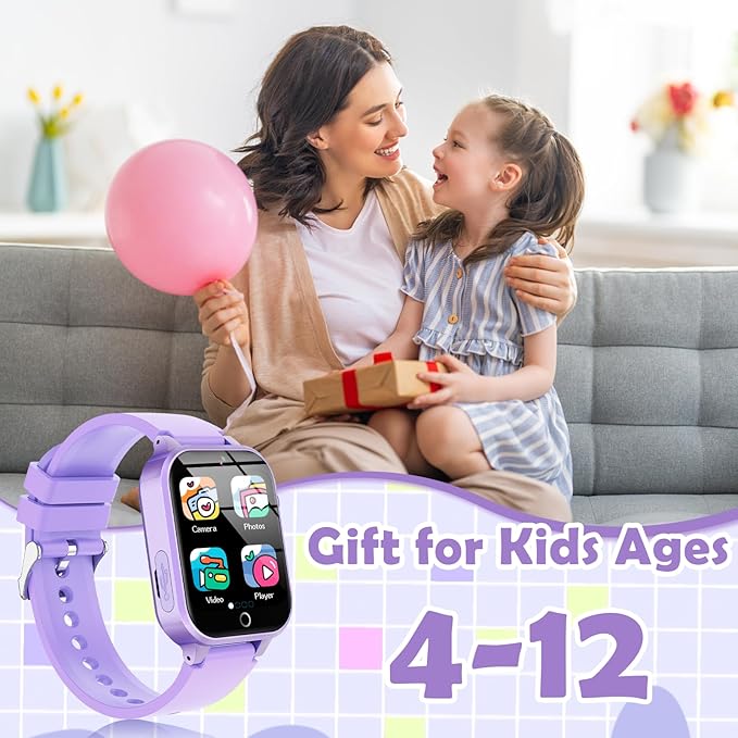 Luyiilo Kids Games Watch, with 26 Puzzle Games, Touch Screen, HD Camera, Alarm Clock, Toys for Ages 4-12 Years Old.Birthday Gift for Boys Girls (Purple)