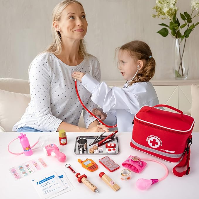 Doctor Kit for Kids, 34 Pcs Kids Doctor Playset Kit for Toddlers 3-5 with Medical Storage Bag & Real Stethoscope, Fun Role Playing Game, Doctor Play for Toddlers Boys Girls Ages 3+