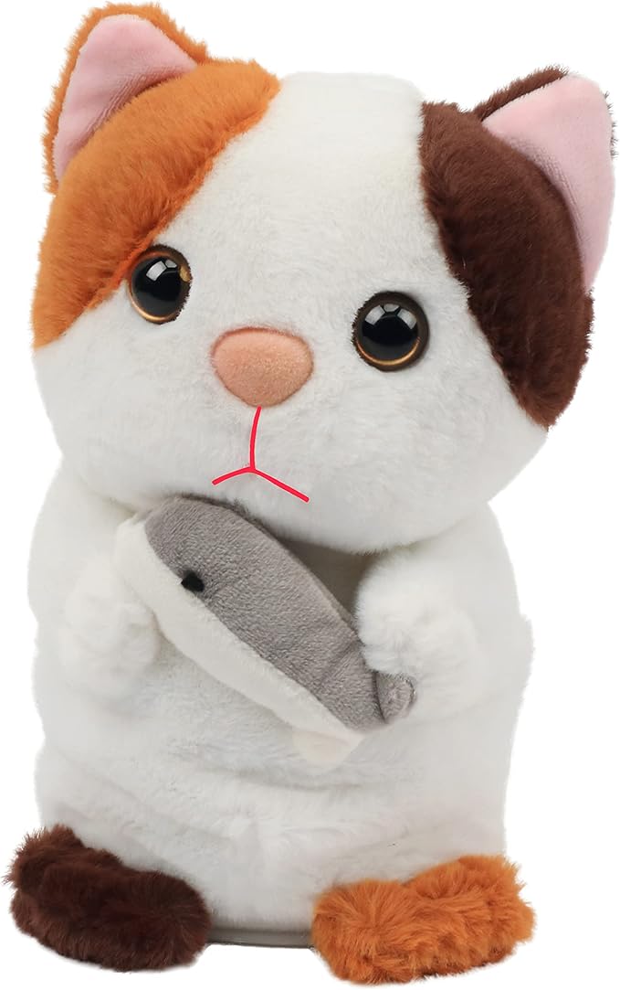 Hopearl Talking Kitty Repeats What You Say Cat with Fish Nodding Electric Interactive Animated Toy Speaking Plush Buddy Gifts for Toddlers, 7''