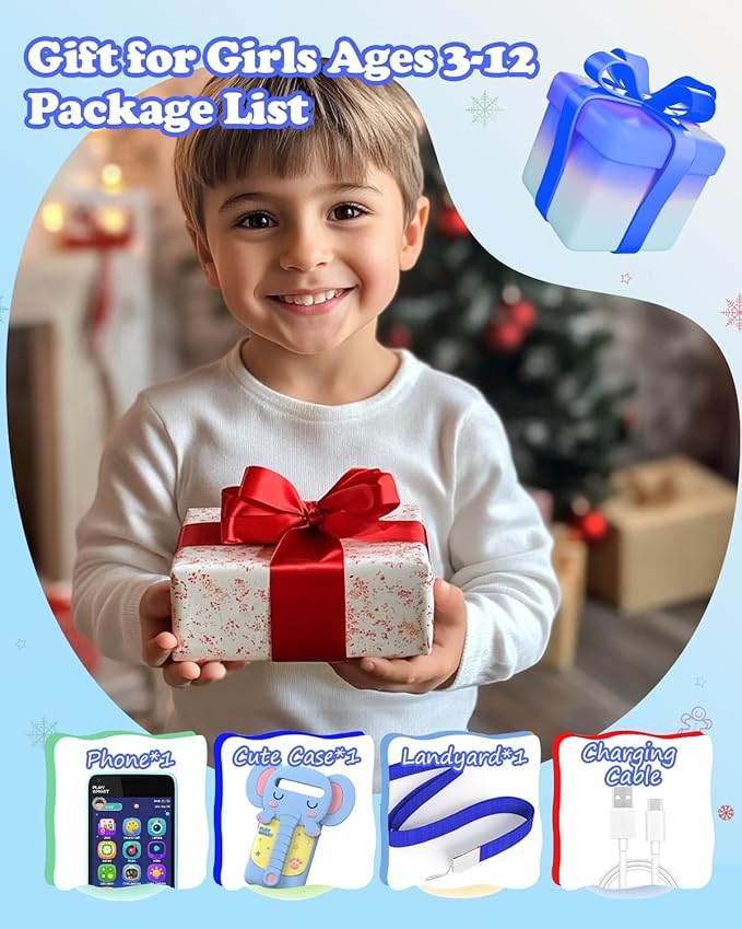 MOMILLA Kids Toys Phone with 3.97" Touchscreen, Toddler Toys Phone with Music Player Puzzle Games 16 GB Storage Kids Smart Phone for 3-8 Year Old, Christmas Birthday Gifts (Front Camera Only)