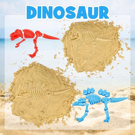 Liberty Imports 3 Pack Large Dinosaur Fossil Sand Molds Beach Toy Set with Rake and Shovel for Kids Summer Outdoors (25 Pcs Playset)