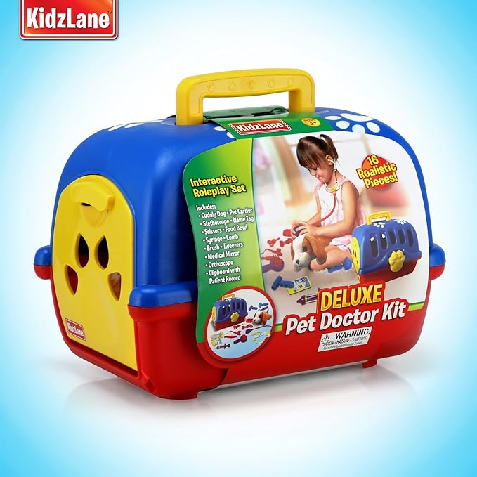 Kidzlane Deluxe Veterinarian Kit for Kids and Toddlers | Pretend Play Vet Set for Kids | Pet Vet Playset | Toy Pet Carrier for Little Girls and Boys | Kids Doctors Kit | Play Doctor Set for Kids