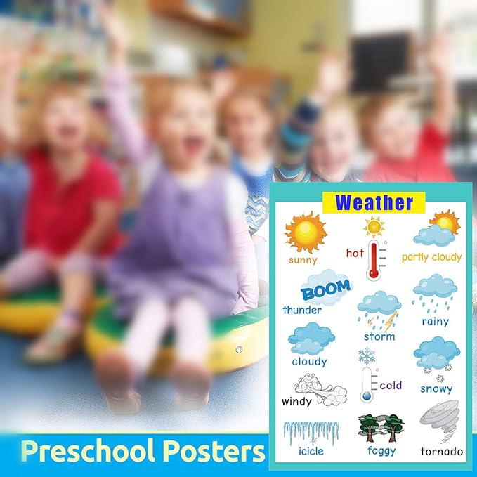 SANTSUN Educational posters | Laminated charts for preschool classroom decorations | Kindergarten posters for classroom toddler wall decor-17x24 in – weather poster