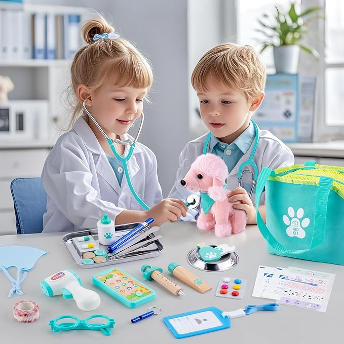 Sundaymot Doctor Kit for Kids, 37PC Pretend Play Doctor Toys, Doctor Kit for Toddlers 3-5, with Dog Toy, Medical Bag, Stethoscope and Other Accessories, for Boys and Girls Fun Role Playing Game