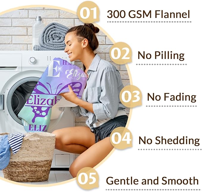 Butterfly Gifts, Personalized Girls Throw Blanket with Name for Kids 4-6, Custom Monogram Blankets for Daughter Niece Toddler, Butterfly Stuff Themed Throws for Cars Travel Camping Party Decor