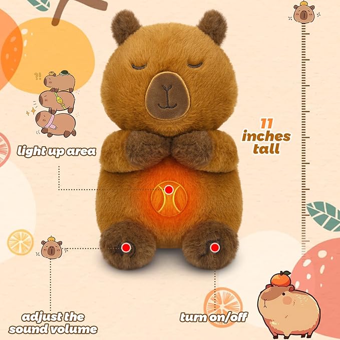 Breathing Stuffed Animal - Capybara Plush Baby Toy, Soothing Sound Machine with Music Lights & Realistic Breathing Motion, Sleeping Plushies Gifts for Kids Adults
