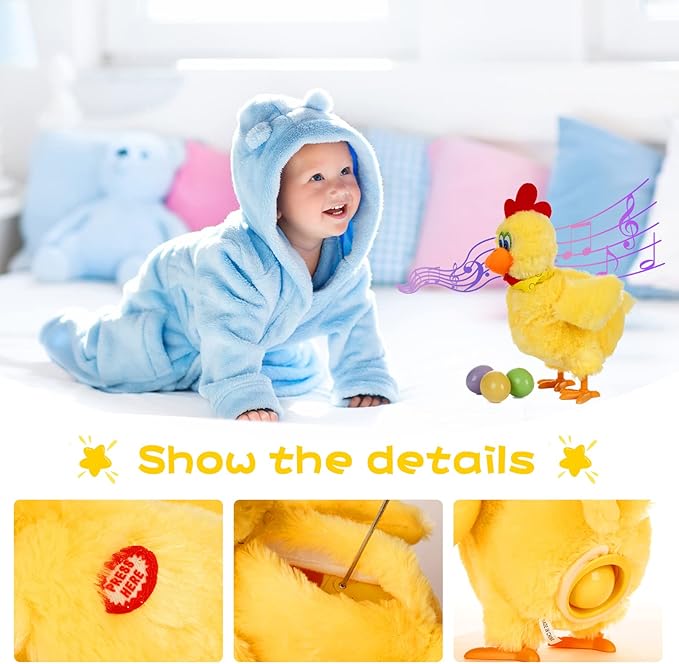 Easter Toys Chicken Laying Eggs Electric Chicken Stuffed Animal Dancing Toy Stuffed Plush Toy with Music