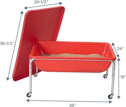 Children's Factory Medium Sensory Table and Lid – 18″ Height, Sandbox with Lid, Water Table for Kids, Red