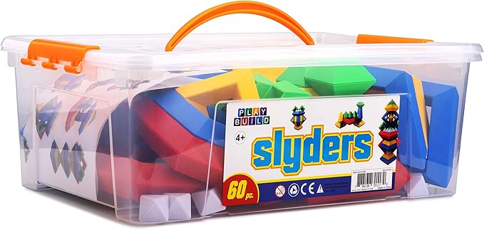 Slyder Set: 60 Pieces 3D Pyramid Building Blocks, Geometric Stacking Toys for Kids Ages 4+ - Creative Early Childhood STEM Educational Toys for Preschool Boys and Girls
