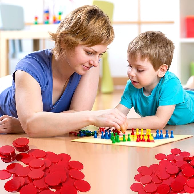 Coopay 1-1/5 inch Plastic Learning Counters Disks Bingo Chip Counting Discs Markers for Math Practice and Poker Chips Game Tokens, 200 Pieces(Red)