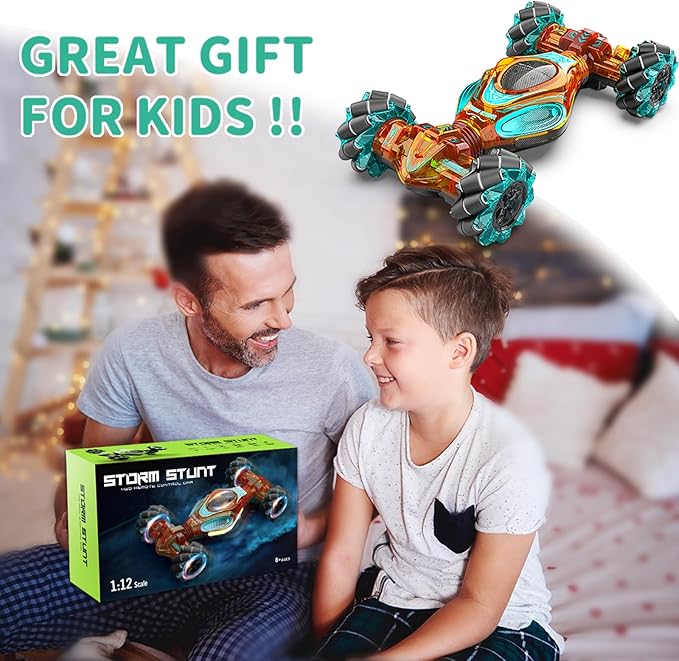 RC Car Gesture Hand Gesture Sensing RC Stunt Car Double-Side Flip 360° All-Round Rotation Drift Twist with Light Music for Boys Kids Birthday Xmas Gift