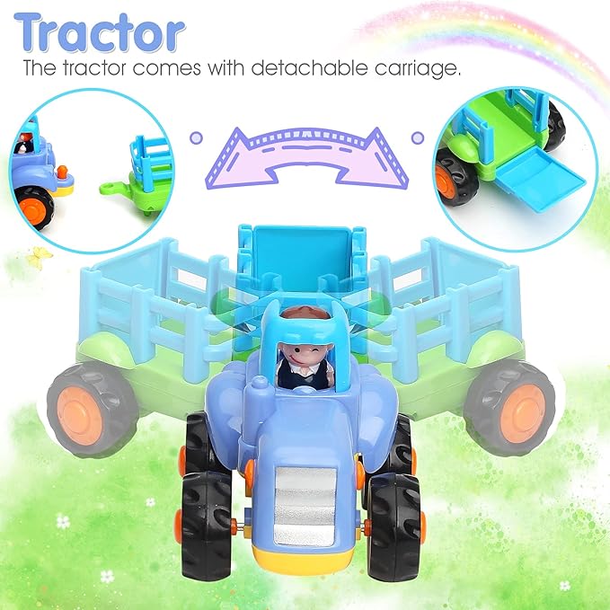 TINOTEEN Baby Toy Cars for 1 2 3 Year Old, 4 Pack Toddler Friction Powered Cars Push and Go Car Toys Baby Construction Vehicles