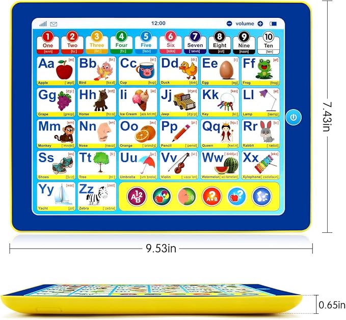 6-in-1 Kids Tablet with ABC/Words/Numbers/Color/Games/Music - Interactive Educational Electronic Toys Makes Learning Fun, Toddler Learning Toys Gifts for Age 3 4 5 Year Old Boys Girls&Preschool