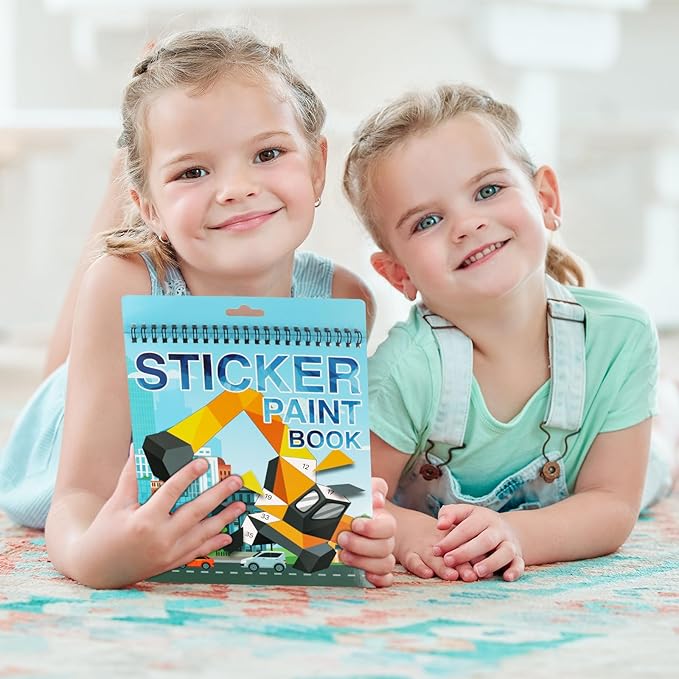 Vehicle Paint by Sticker Book Crafts for Kids Ages 4-8 Sticker by Number Boys and Girls Birthday Gifts Party Favor, Travel Toys Car Stickers for Toddler Learning