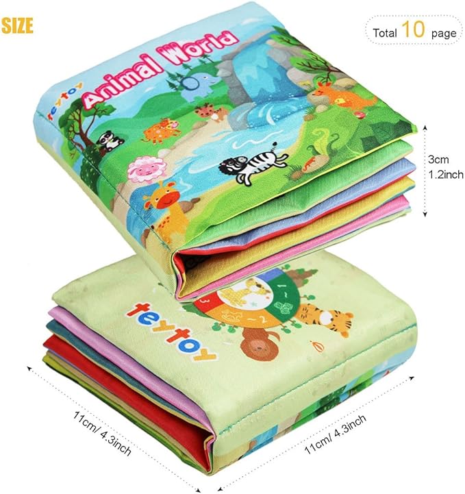 teytoy My First Soft Book,Nontoxic Fabric Baby Cloth Books Early Education Toys Activity Crinkle Cloth Book for Toddler, Infants and Kids Perfect for Baby Shower -Pack of 6