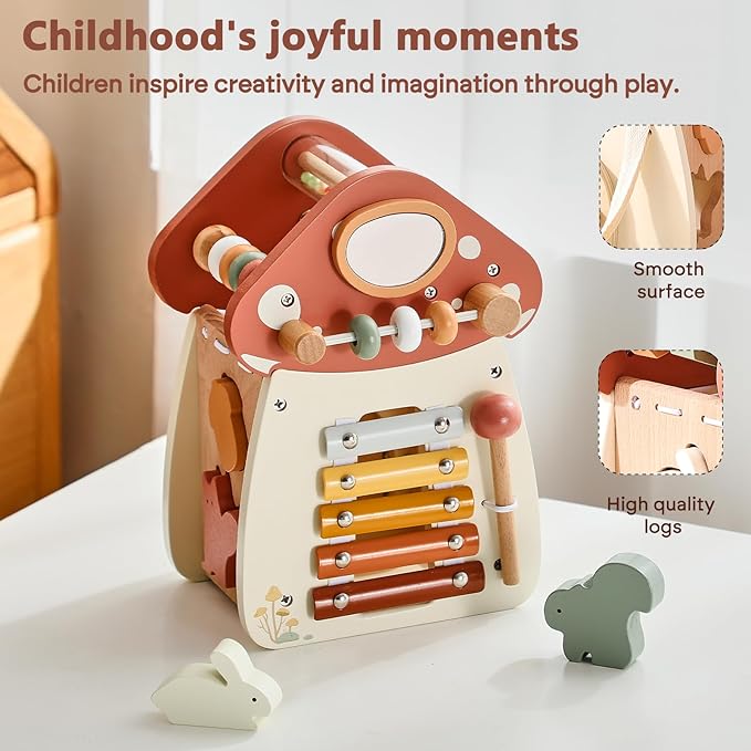 8 in 1 Wooden Activity Cube Toys for Baby Travel Sensory Toys for Toddlers 1-3 Multipurpose Educational Learning Toys for Toddlers Shape Sorter Montessori Toys for 1 2 Year Old First Birthday Gift