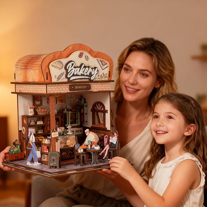 Book Nook Kit - DIY Miniature House Kit for Adults, Dollhouse Booknook Tiny House Bookshelf Decor 3D Wooden Puzzle Street Model, Ideal Gift for Book Lovers, Family, Friends (Bakery)