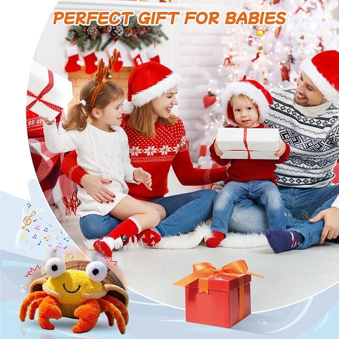 Baby Crawling Toys 12-18 Months - Musical Crawling Crab Plush Toy with 40+ Songs, Recording Features - Dancing Walking Moving Bouncing Learning Toy for 1 Year Old Boy Girl Babies Toddlers