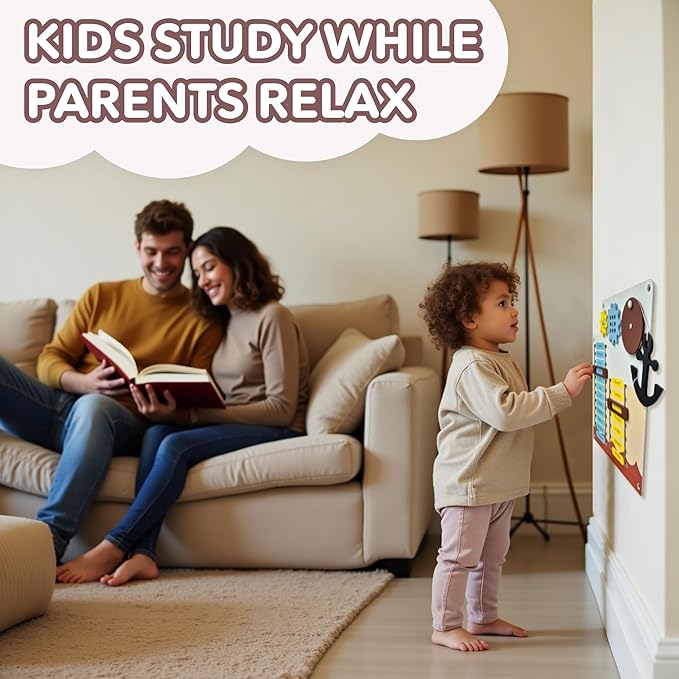 Cateam Sensory Wall Panel for Kids - Activity Wall Busy Board for Toddlers and preschoolers. 16in1 Learning Activity Center. Wooden Montessori Toys for Education and Early Development - Ship