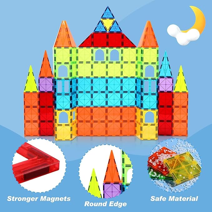 104PCS Magnetic Building Tiles, STEM Educational Stacking Blocks, Construction Toys for Kids Ages 3-9, Creative Toddler Boy Girl Christmas Birthday Gift