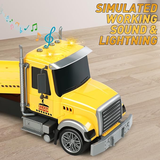 Dwi Dowellin 27" Large Friction Powered Construction Truck Car Toy with Excavator and Dump Truck, Semi-Trailer Toys for 3 4 5 Years Old Toddlers Kids Boys & Girls Gift