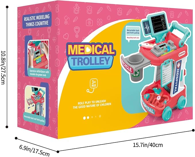 Liberry Doctor Kit for Toddlers Ages 2 3 4 5, Pretend Kids Doctor Playset with Cart, Costume and Stethoscope, Role Play Medical Toys Christmas Birthday Gift for Girls Boys (Red)