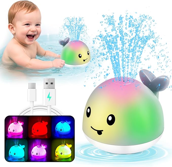 Light Up Whale Bath Toys Sprinkler for Babies 6-12 12-18 Months, Kids Ages 1-3 2-4, Baby Infant Toddler Pool Water Fountain Bathtub Toys for 1 Year Old Boys Girls Birthday Gifts