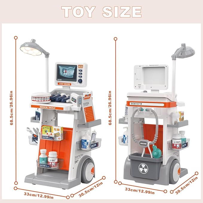 RedCrab Doctor Kit for Kids,32PCS Kids Doctors Play Set with Medical Cart,Stethoscope, Thermometer and Syringe,Doctor Role Play Toy Gift for Girls Boys 3,4,5,6,7,8+