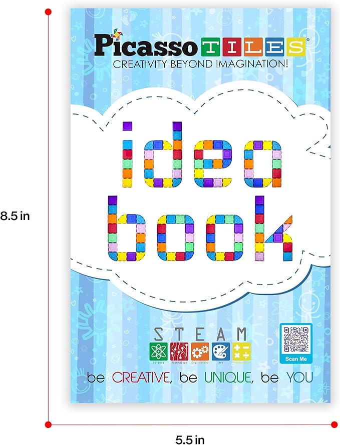 PicassoTiles Magnetic Tile Building Idea Book 230 Pages Illustrated Design Guide with 300 Creative Builds for Kids STEM Learning Creativity and Brain Development Educational Toy Ages 3 Plus PTIDEABOOK