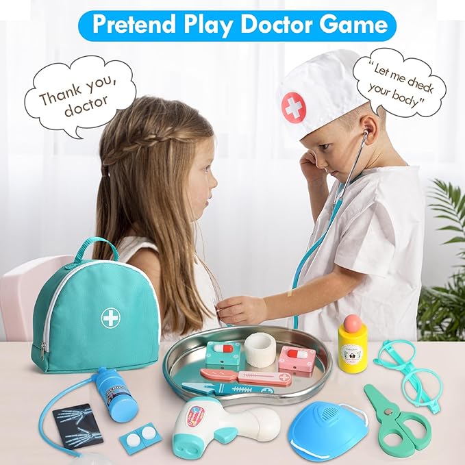 Lehoo Castle Doctor Kit for Toddlers 3-5, Kids Doctors Play Set, Pretend Play with Doctor Costume Toy Stethoscope Medical Kits for Girls Boys 3 4 5